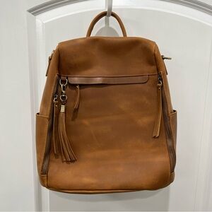 Brown Leather Backpack Anti Theft Travel Daypack Vintage Look